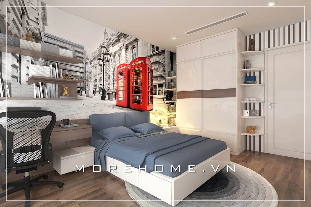 Nội thất phòng ngủ gỗ công nghiệp với gam màu trắng chủ đạo là gợi ý hoàn hảo cho căn phòng có diện tích nhỏ như chung cư, nhà phố